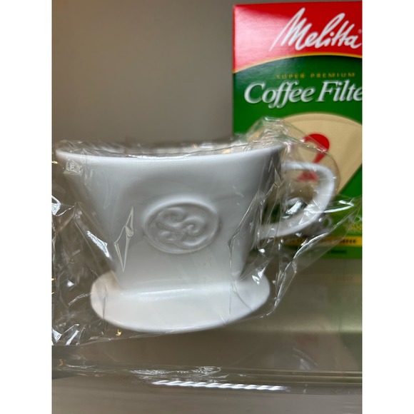 Simply Charmed Pour Over White Ceramic Coffee Dripper with Melitta Brown Filter - Picture 2 of 7